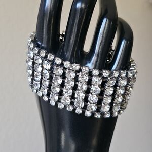 Stunning Vintage Bracelet Multi Strand Clear Rhinestone Statement Sparkle Formal